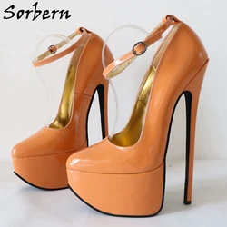 Sorbern Arancione 24Cm Décolleté da donna Tacchi alti Cinturini alla caviglia Punta a punta Scarpe con plateau visibili Tacchi a spillo Vera pelle