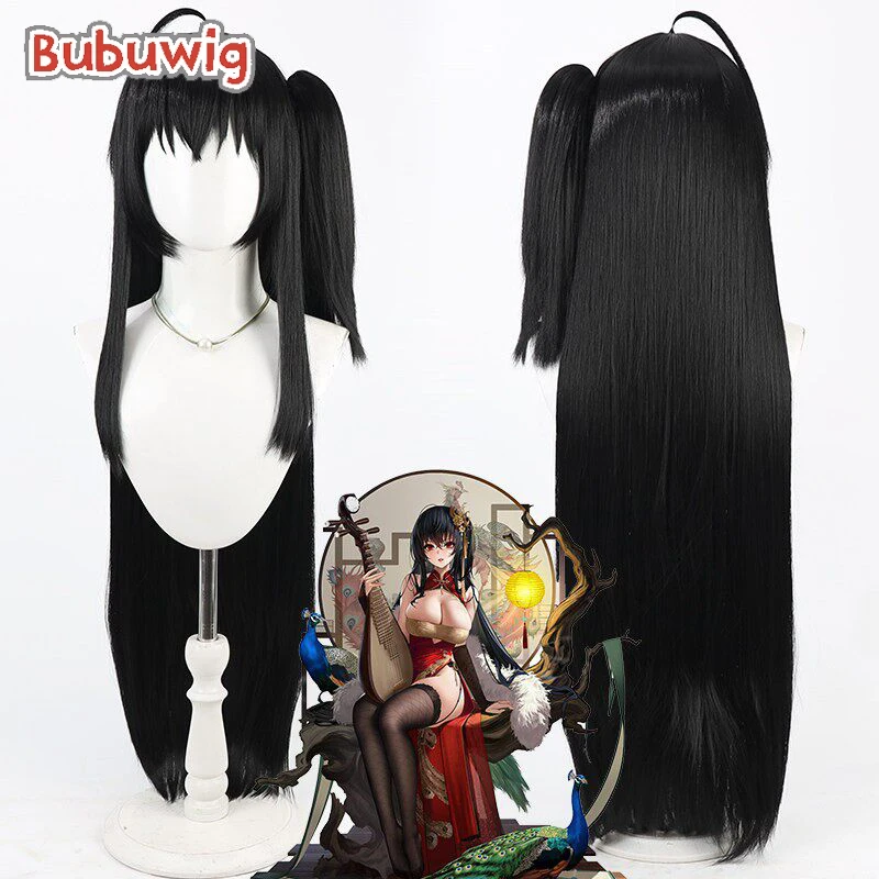 Bubuwig Synthetic Hair Taihou Cosplay Wigs Game Azur Lane Taihou Role PlayHalloween 100cm Long Straight Black Wig Heat Resistant