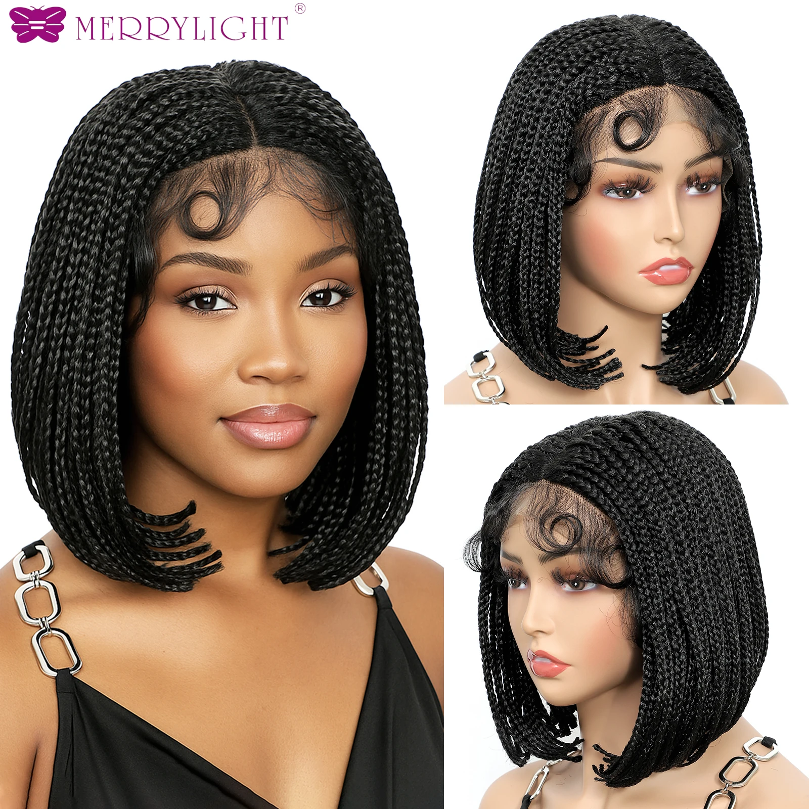 

Synthetic Bob Braided Wigs for Black Women Cornrow Braids Lace Front Wig Knotless Box Braids Wig With Baby Hair