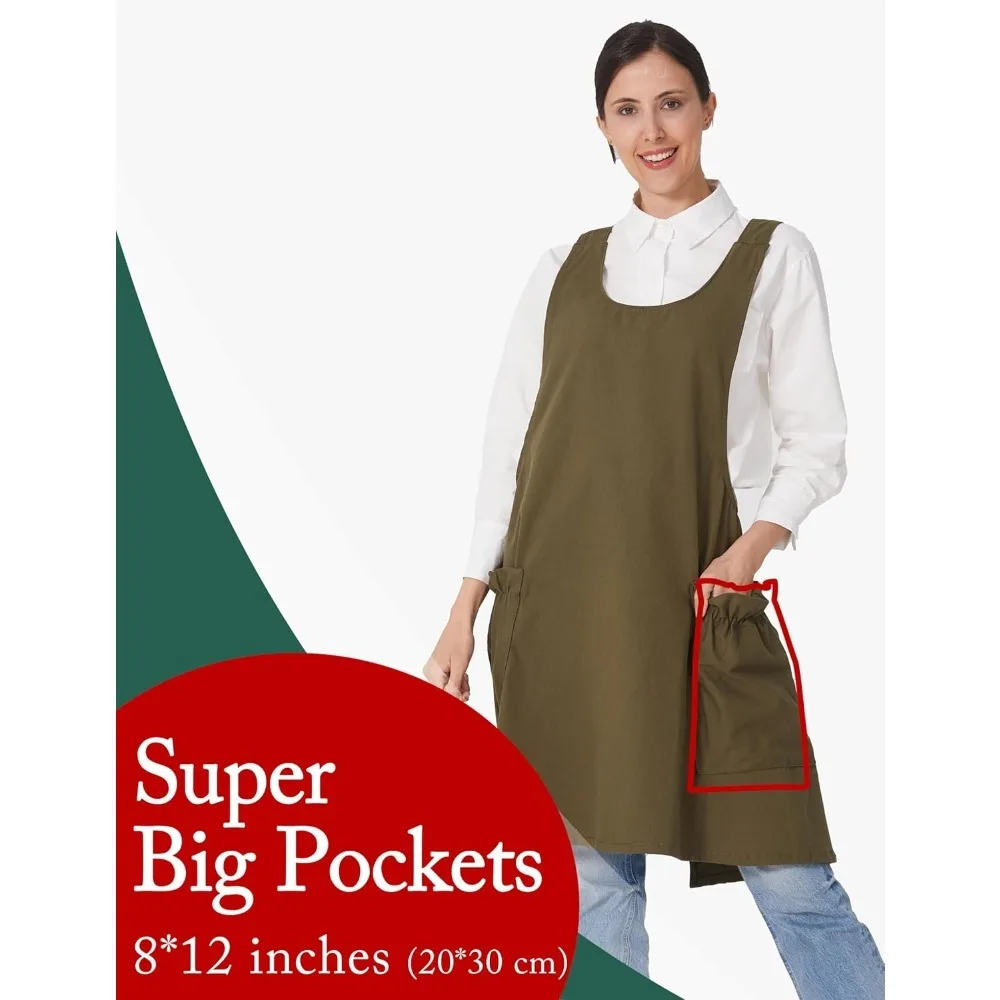 Cozy Adjustable Cross Back Aprons for Women with Pockets Cotton Linen Cooking Kitchen Baking