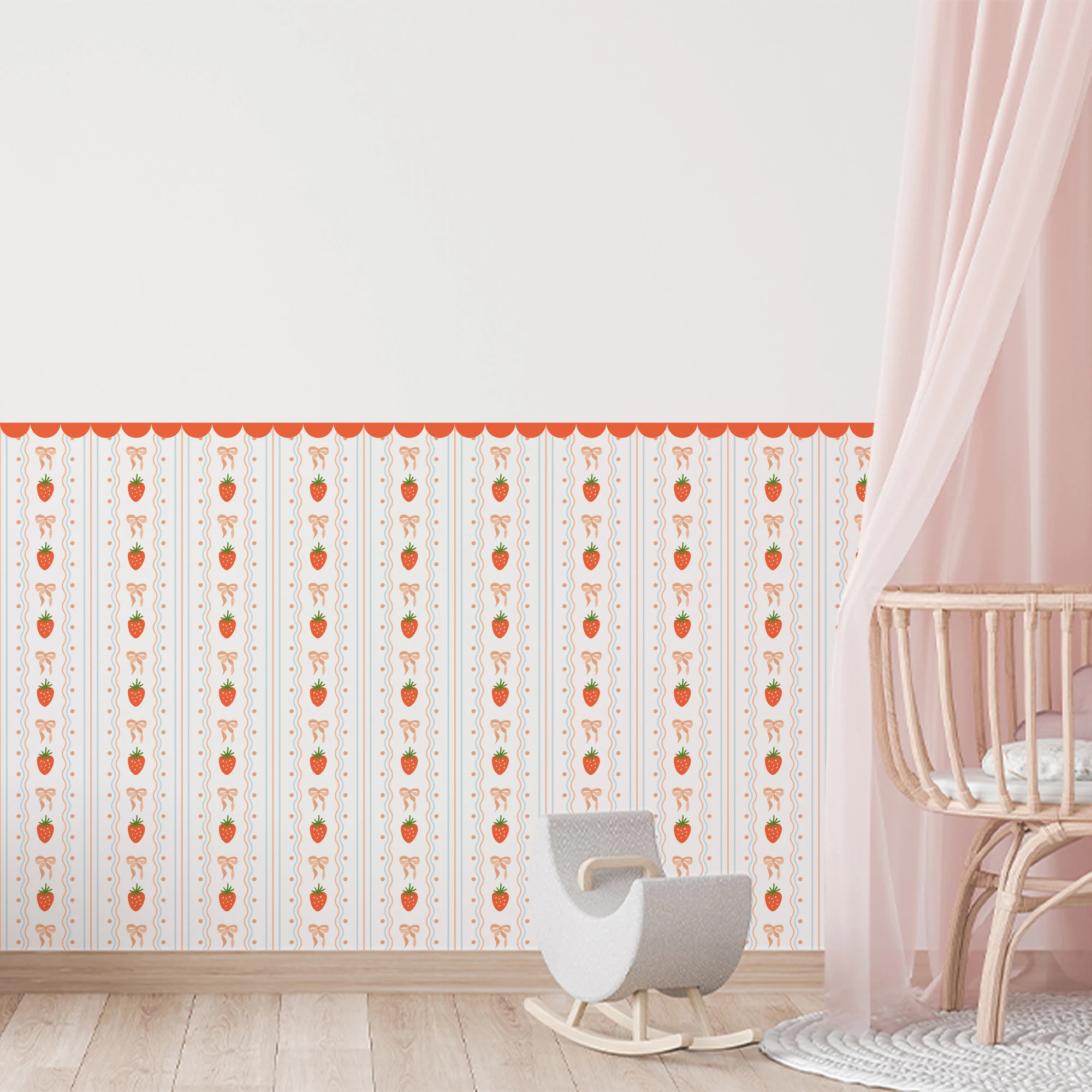

Strawberry Bow Wavy Scalloped Wallpaper Nursery Decal Child Room Kids Room Girls Bedroom Waterproof Peel & Stick Living Decor