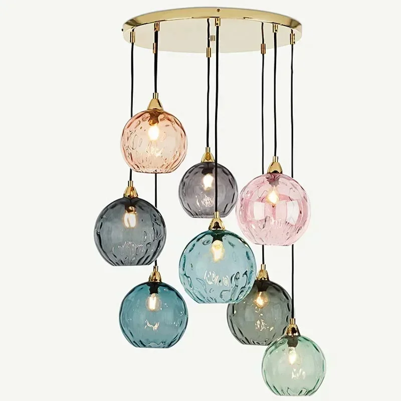 Lustre en verre moderne coloré pendentif LED pour salon lampe suspendue en verre classique luminaire lustre nordique