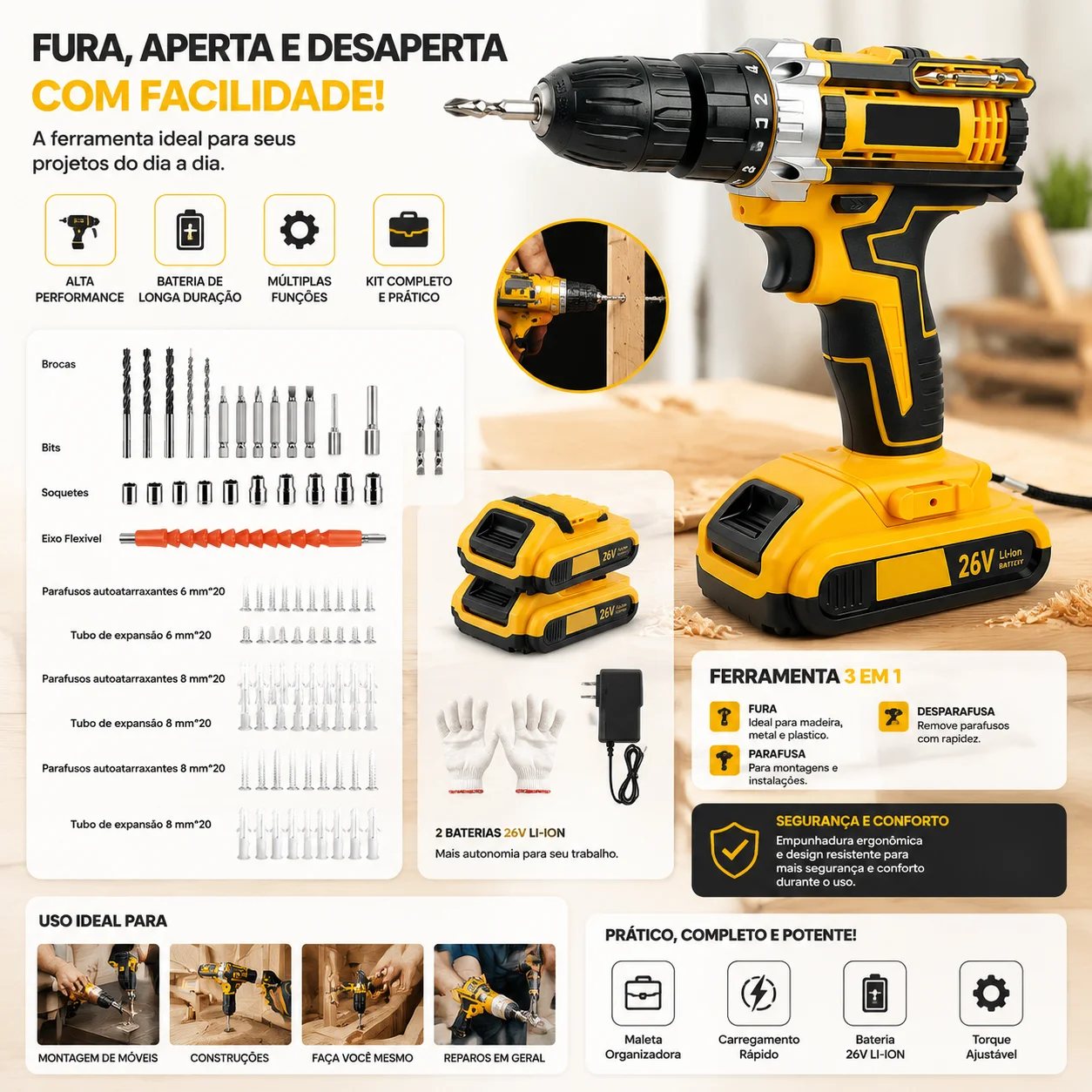 Kit Ferramentas Elétricas 26V 47 Peças Com Maleta Para Reparos, Montagens E Trabalhos De Precisão