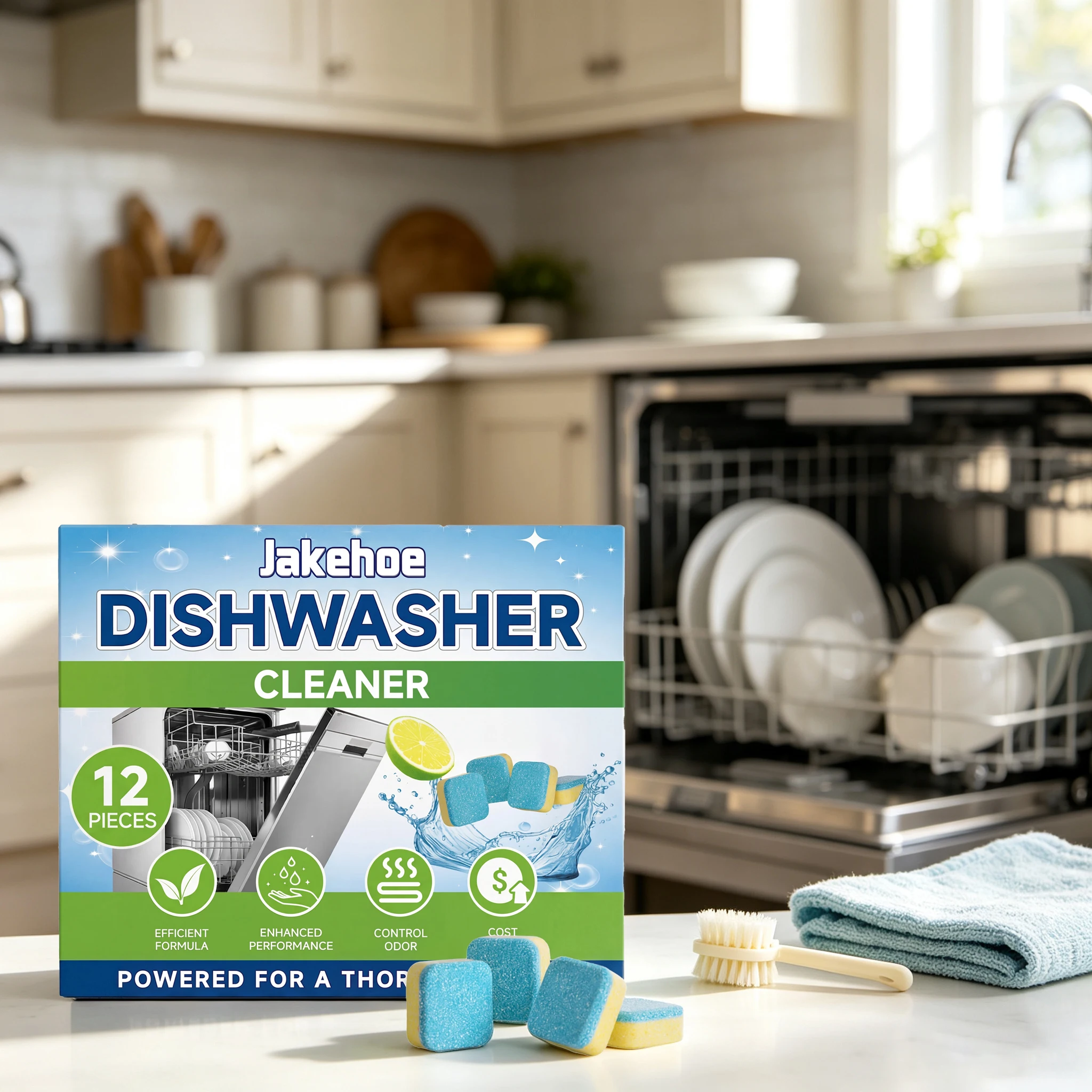12PCS Dishwasher Cleaner Tablets Natural Formula Quick Dissolve Oil Stains Remove Black Dirts Eliminate Bad Odors Restoring Gloss Dish Washing Machine Cleaner