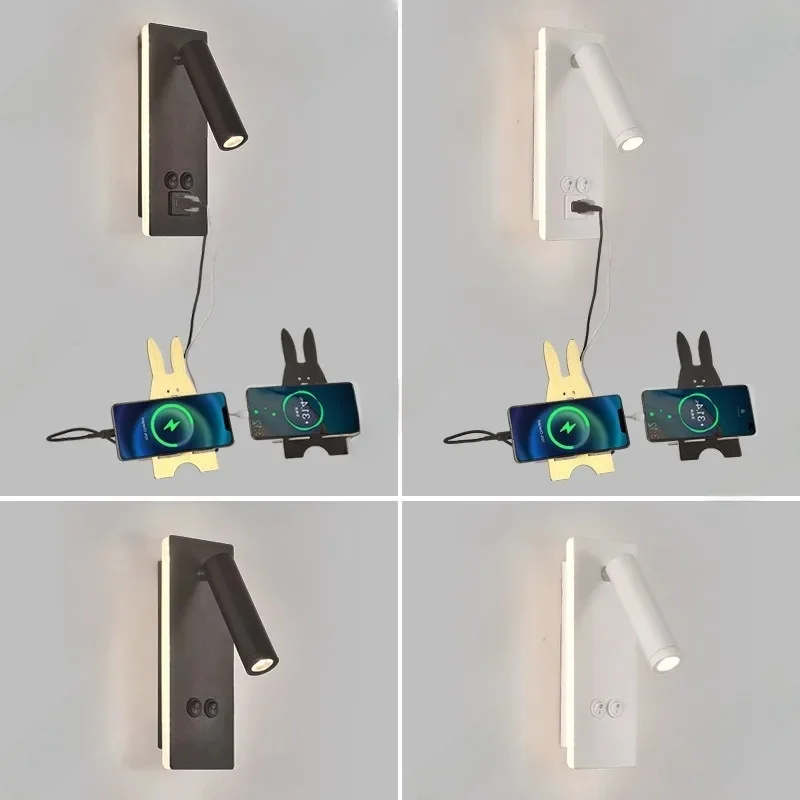 Creatieve Led Zwart-Wit Draaibare Wandlamp Usb Oplaadbare Slaapkamer Bed Leeslamp Woonkamer Keuken Wandlamp - afbeelding 2
