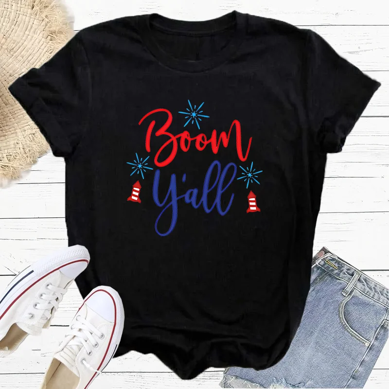 Happy 4th Of July Boom Yall American Fashion Sports Women's T-Shirt Harajuku Graphic Clothing Women's