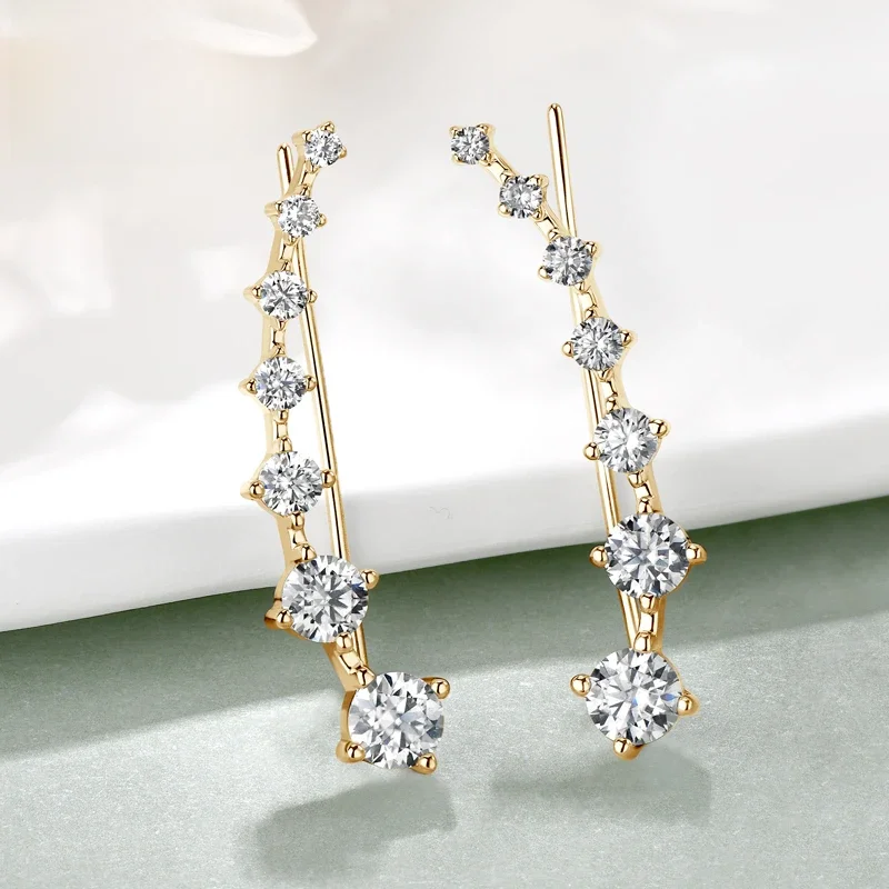 Full D Moissan ite Ohrringe für Frauen Silber 925 schwarz/weiß Diamant 7 Sterne Ohr manschetten