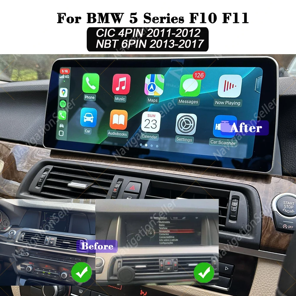 

12.3 inch Android Navigation Screen For BMW 5 Series F10 F11 CIC NBT 2011-2017 Car Multimedia Carplay Android Auto Radio DAB BT