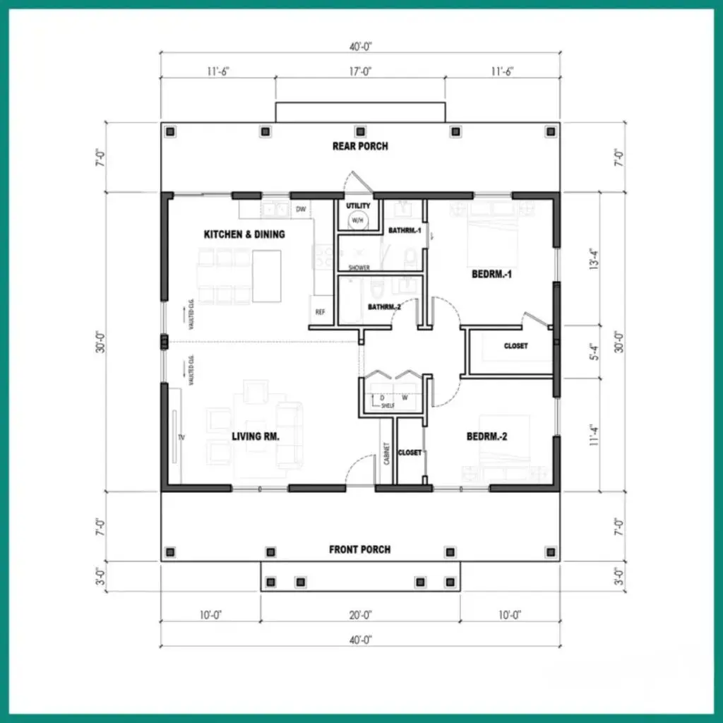 خطة المزرعة 40 × 30 بوصة (خطط مطبوعة) 2 سرير 2 حمام 1200 قدم مربع C2514 |   مخططات بيت الضيوف بمقصورة كوخ صغيرة