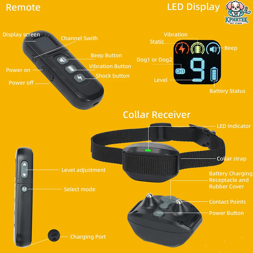 Color screen electric collar dog training device barking stopper mini receiver color screen remote control training barking stop