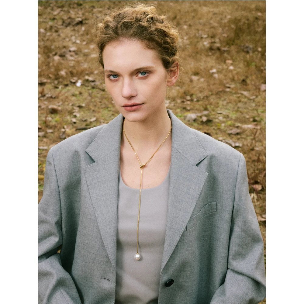 Yhpup New Arrival Simulated Pearls Round Drop Adjustable Necklace Pendant for Women Fashion Stainless Steel Korean Jewelry
