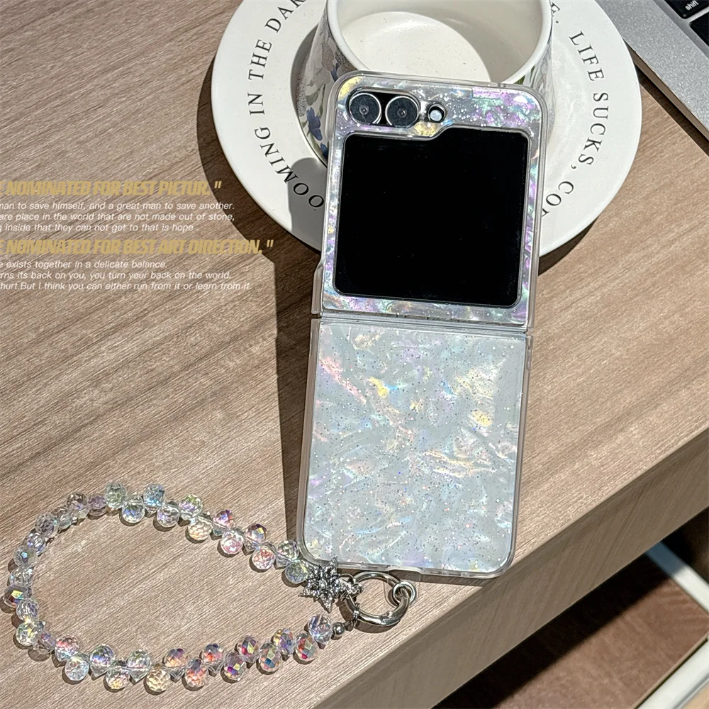 

Fashion shell pattern glitter phone case for Samsung Galaxy Z Flip 7 Z Flip 6 7FE flip 5 cover with chain case cute Funda cases