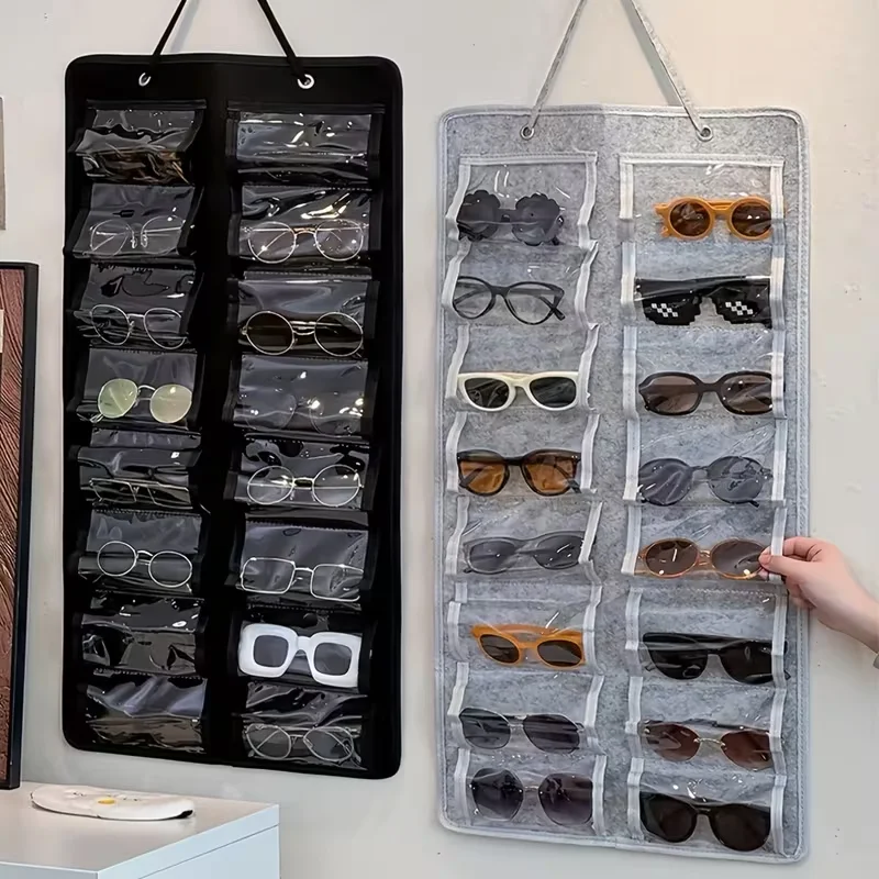 Sunglasses Organizer Storage - 16 Slots Glasses Storage Wall Pocket Display Hanging on Door, Eyewear Display, Dust-Proof