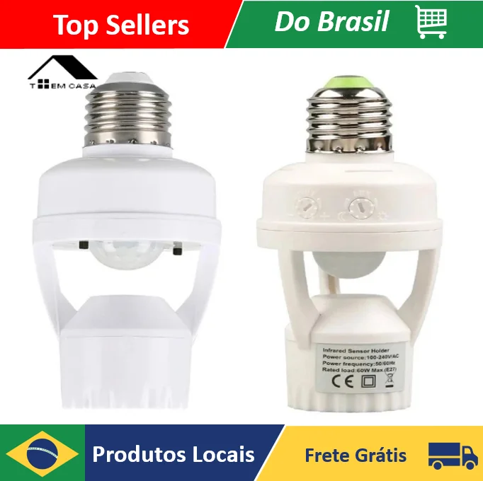 Sensor de Movimento para Lâmpada Soquete E27 com Sensor de Presença Bivolt - Loja Toemcasa