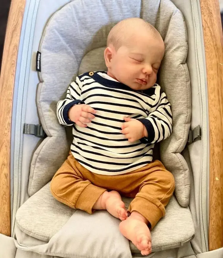 NPK 49CM Newborn Baby Doll Reborn Loulou Asleep Soft Cuddly Body Lifelike 3D Skin with Visible Veins Wysokiej jakości ręcznie robiona lalka — zdjęcie 2