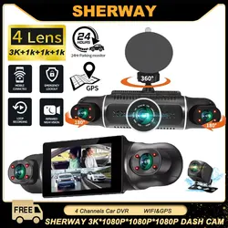 4 Channel GPS Car DVR Dash Cam 24h Parking Monitor 4 Lens*HD 1080P DVRS WiFi Recorder Video Rear View Camera Dashcam Camcorder