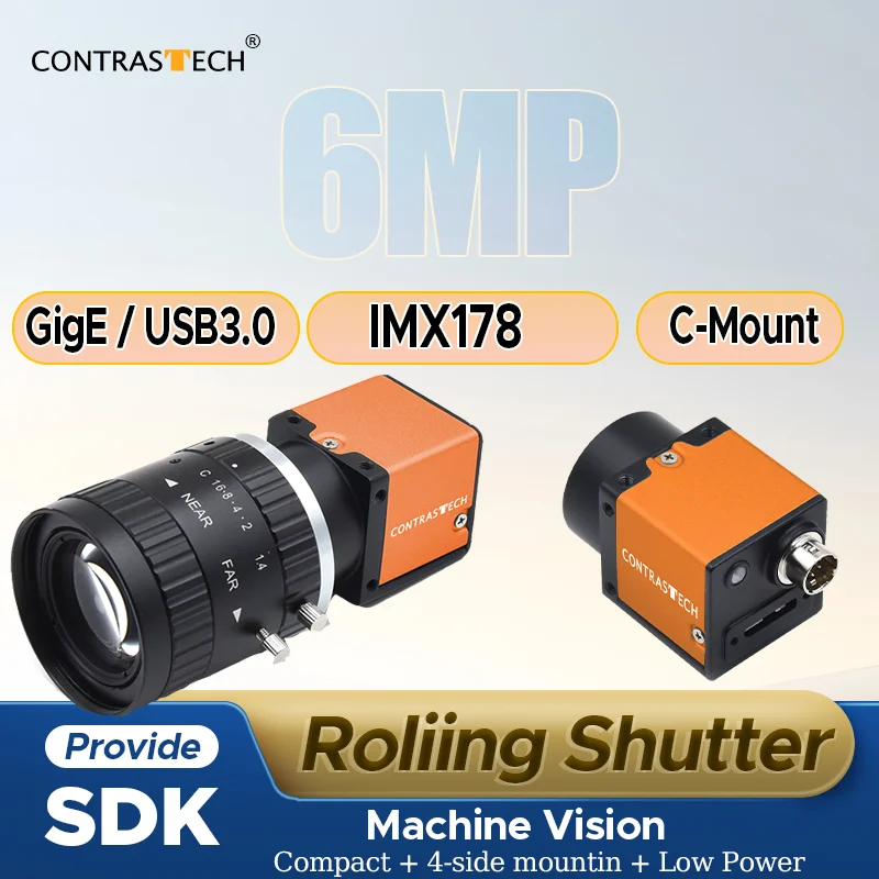 6.3MP 3072×2048 Industrial Vision Camera IMX178 Rolling Shutter GigE USB3 Vision for Machine Vision Surface Defect Inspection