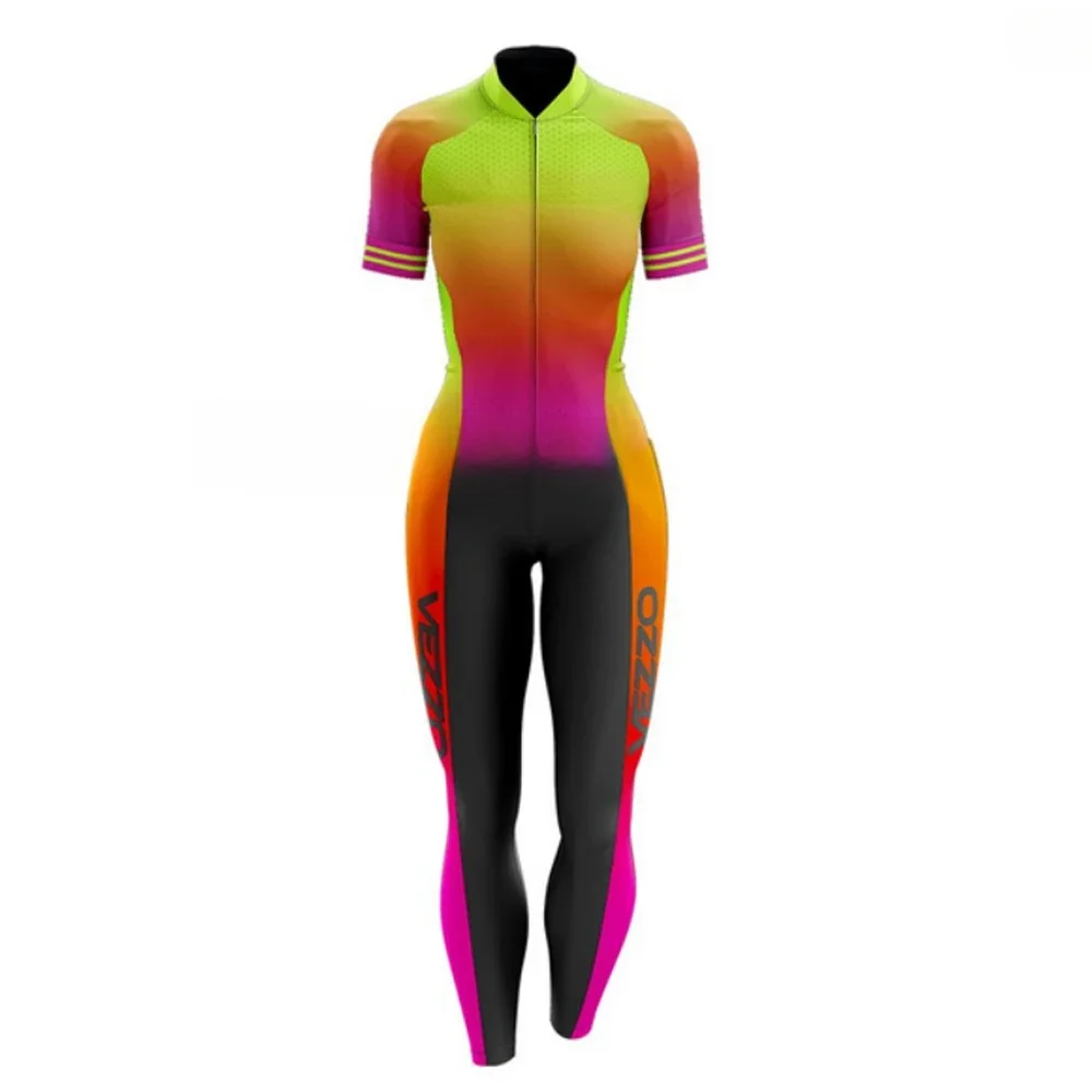AliExpress VEZZO Vezzo Women's Cycling Jumpsuit Short Sleeve Long Pants Female Bike Clothes Little Monkey For Cyclist Summer Triathlon Equipment