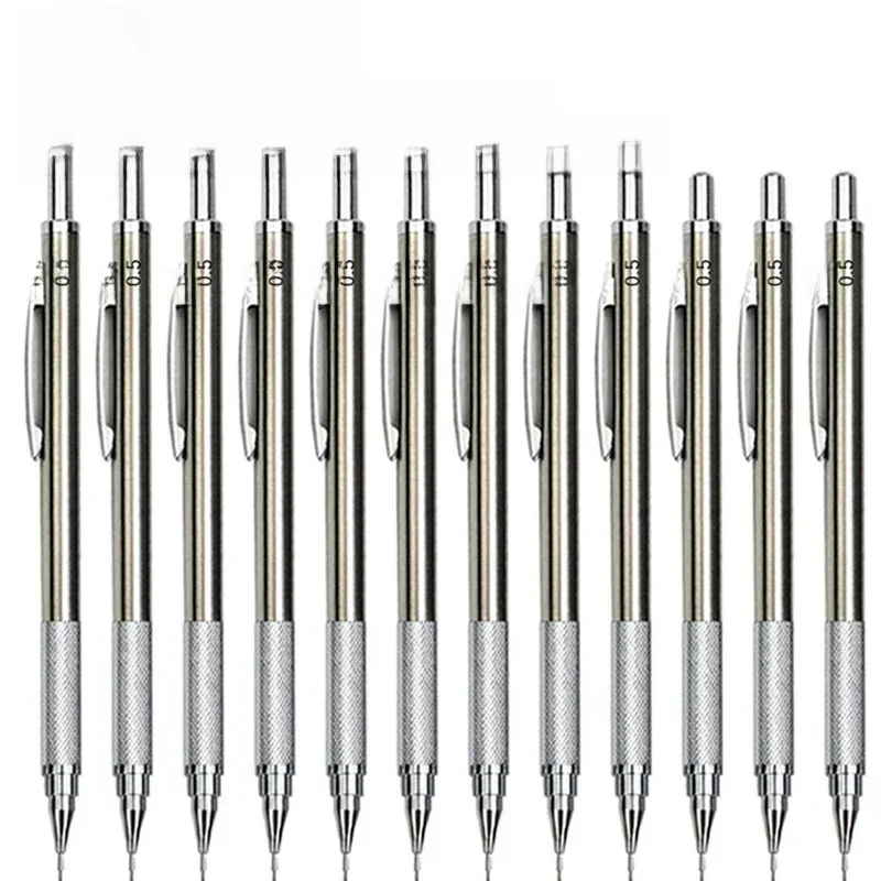 6/12 sztuk 0.3/0.5/0.7/0.9/1.3/2.0mm ołówek automatyczny biuro szkolne artykuły artystyczne narzędzie do malowania metalowe ołówki automatyczne artykuły papiernicze — zdjęcie produktu 7