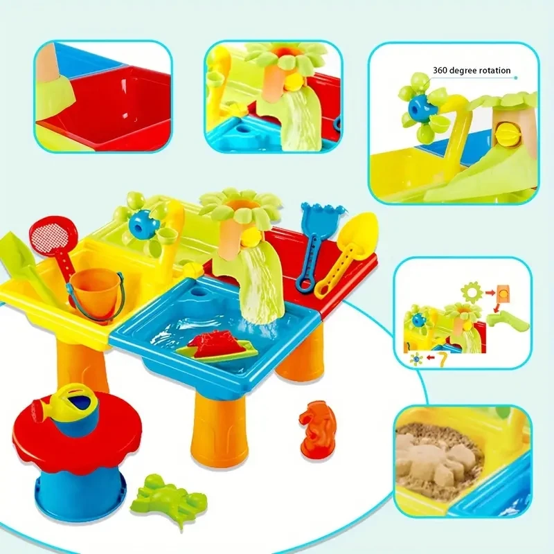 25pcs Beach Table Sand Play Toys Set 4-in-1 Sand Water Table with Fun Sea & Beach Accessories Summer Children Outdoor Games