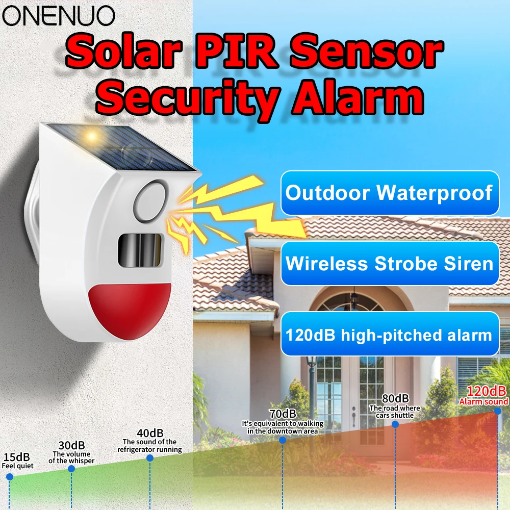 

Standalone Solar Powered Infrared Alert Siren Wireless Siren Waterproof Burglar Security Strobe Siren with A Remote Control