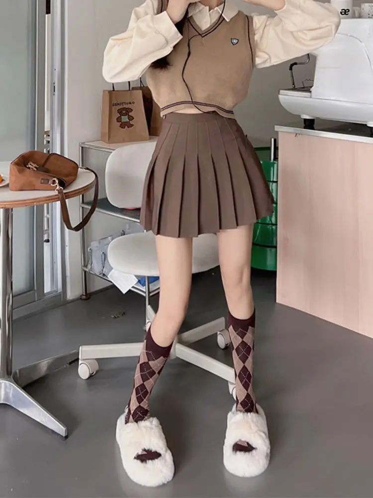 Saia plissada linha A de cintura alta feminina, saia JK, drape short, super quente, fina, nova, primavera e verão, 2024