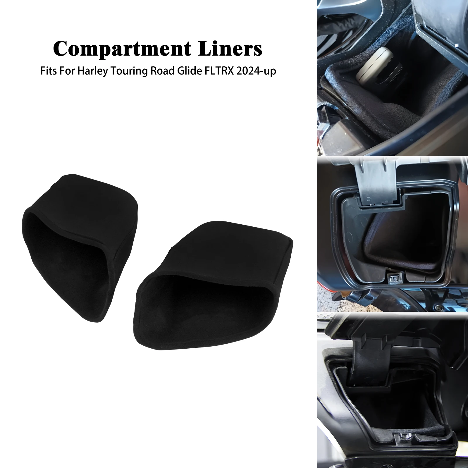 2PCS Motorcycle Compartment Liners For Harley Touring Road Glide FLTRX 2024-Up FLTRXSE 2023 Black Glove Tool Box Inner Liners