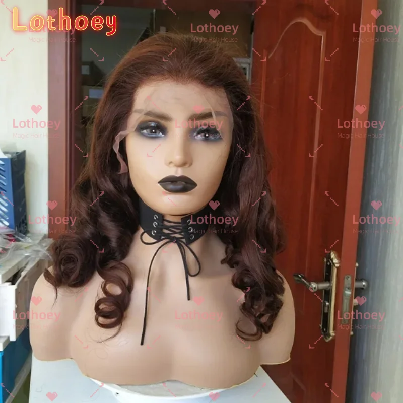 Wig gelombang tubuh coklat keemasan coklat wig rambut manusia wig dasar sutra multi-ukuran kilau alami Cosplay pesta harian Lothoey