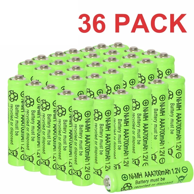 36 Pack 1.2v AAA Ni-MH Rechargeable Batteries, 700mAh Triple A Batteries High Capacity for Garden Landscaping Solar Lights