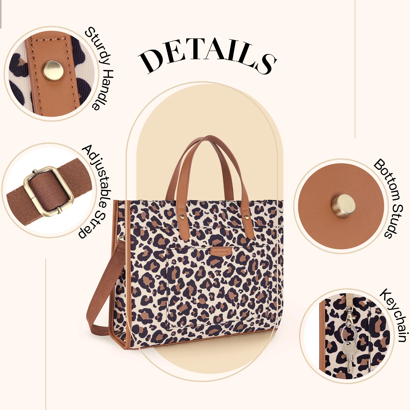 Missnine-Bolso de mano con estampado de leopardo para ordenador portátil, maletín informal de 15,6 pulgadas para viaje, oficina y Universidad