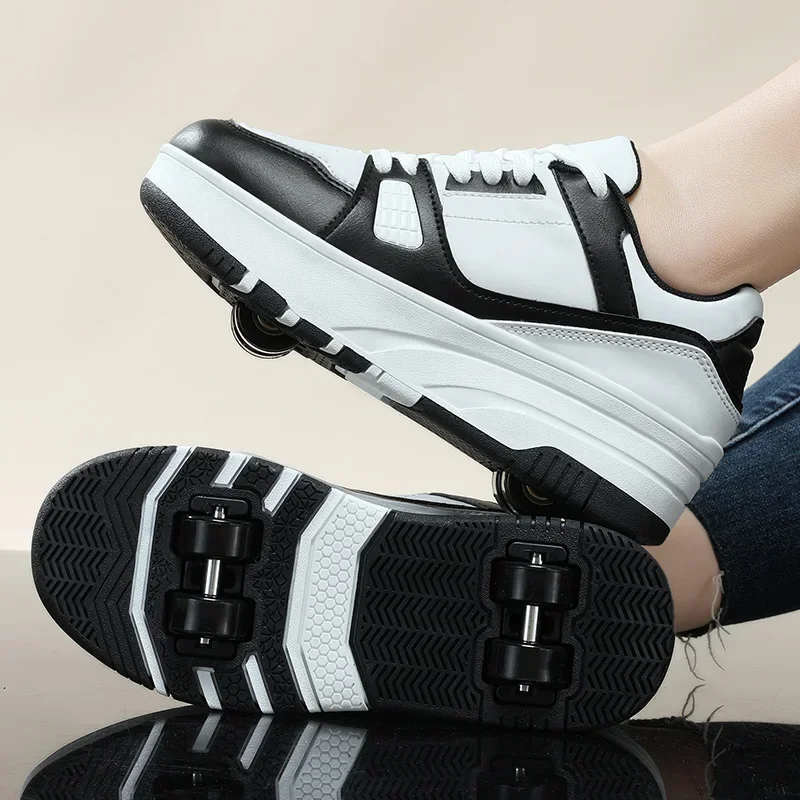 Chaussures à quatre roues pour garçons et filles, chaussures de marche décontractées pour sports de plein air, toboggan et rétractable, chaussures à poulies pour écoliers, baskets
