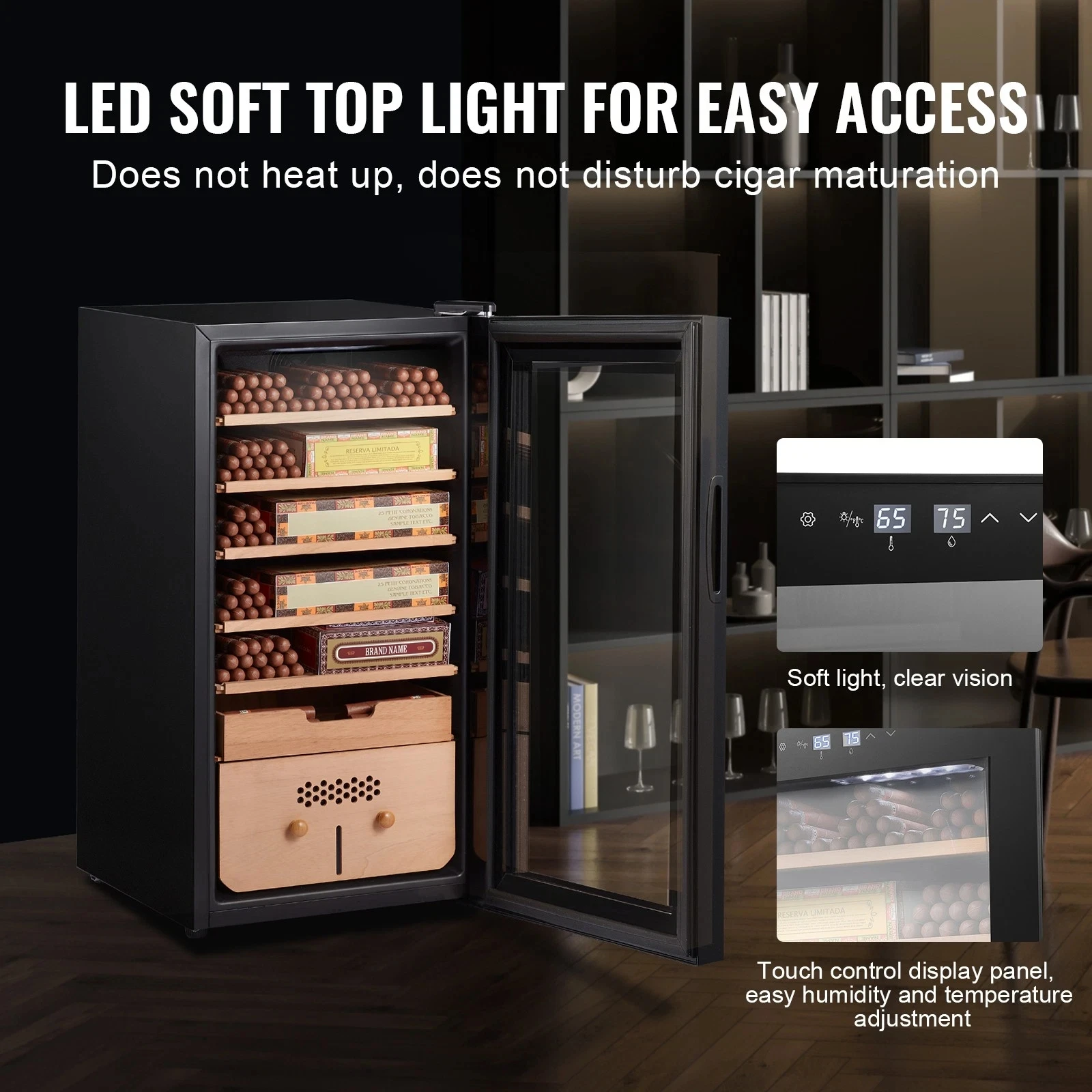 85L Electronic Cigar Humidor Intelligent Temperature & Humidity Adjustable Electronic Cabinet, 700 Counts Large Capacity Digital