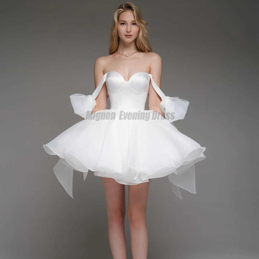 

Mignon Organza White Bow Puffy Spaghetti Mini Dress Evening Dress Prom Gown Evening Dress Vestidos De Fiesta Elegantes