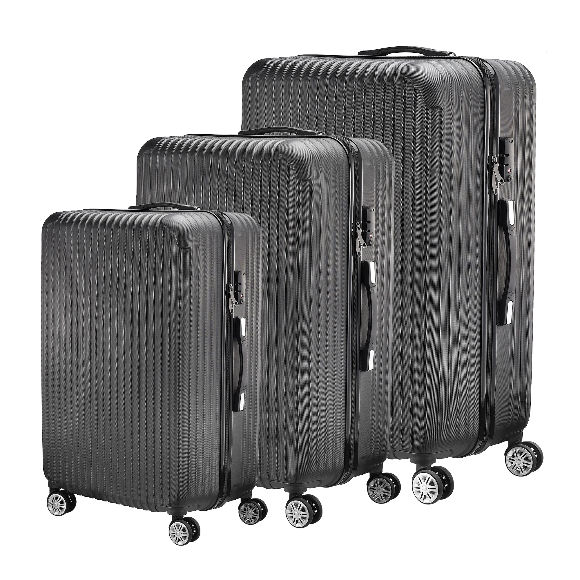 3pcs/set Travel Trolley Suitcase Set, ABS Hard Shell, with Lock, with Telescopic Handle and 4 Rolling Spinning Wheels, Black