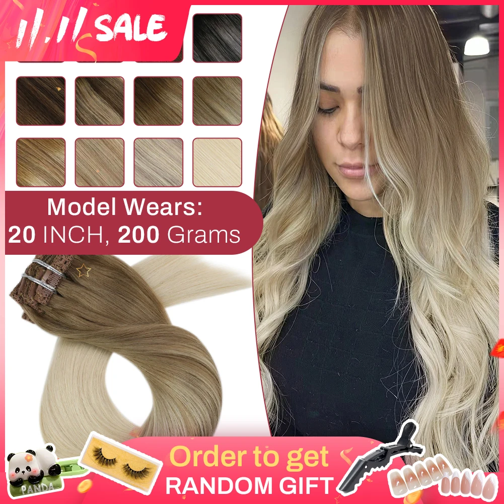 

Moresoo на клипсе для наращивания волос, 100% настоящие человеческие волосы Remy, бразильские шелковистые прямые волосы для наращивания, балаяж, наращивание светлых волос