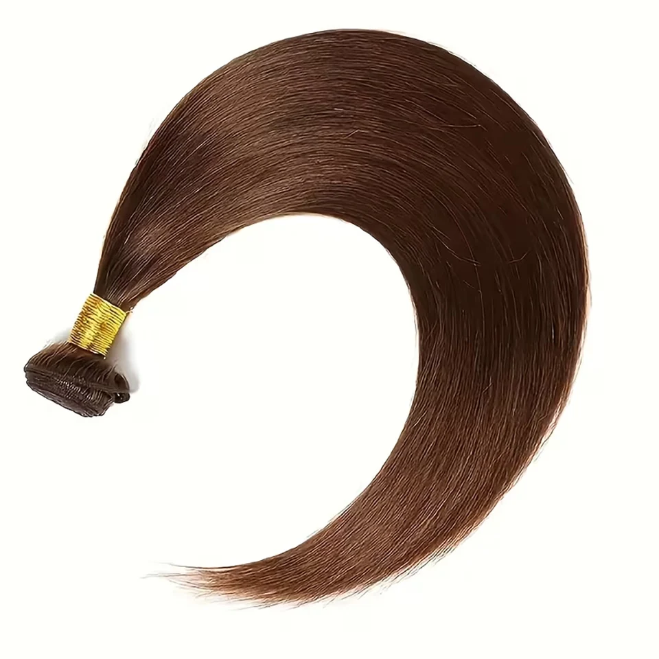 Juego de extensiones de cabello lacio marrón Belextens, 1/3/4 piezas, color #4, brasileño, chocolate, tejido 4