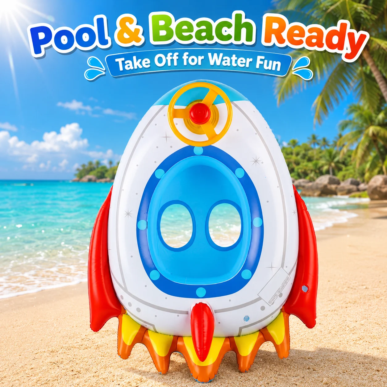 1PC Inflatable Rocket Pool Float Seat with Steering Wheel, Stable Ride-On Water Float, Quick Inflation Leak-Proof Floating view 4