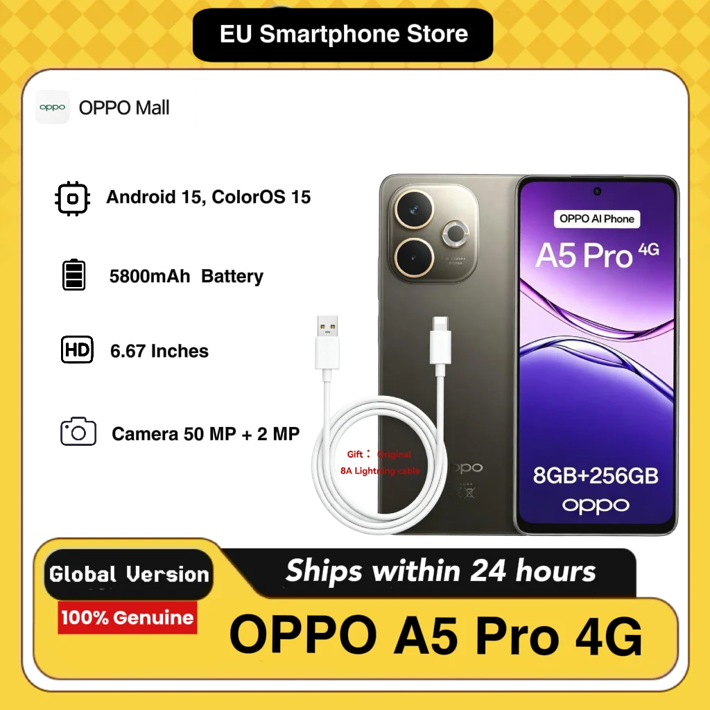 Teléfono OPPO A5Pro 4G con IA, 8GB+256GB LTE, Versión Global, Desbloqueado, Sis…