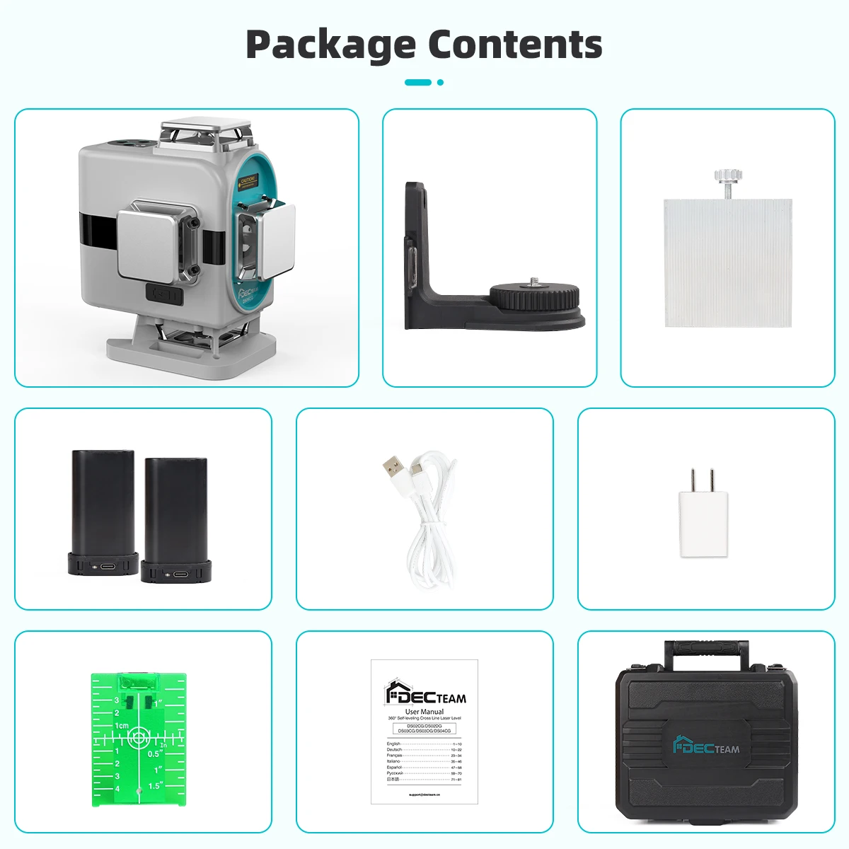 DECTEAM 4D 16 Lines Green Laser Level Self-Leveling Horizontal Vertical Cross Line With Pulse Mode,Hard Case,Bracket Laser Tools