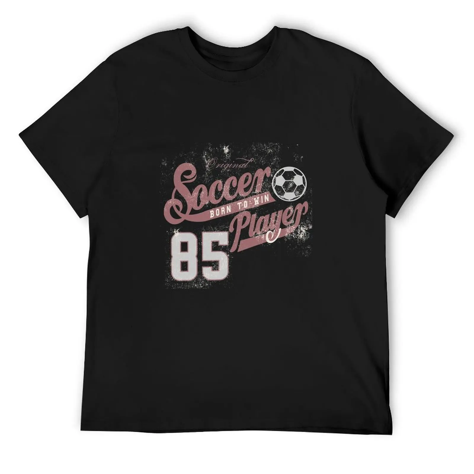 Vintage Distressed Soccer Player 85 Born To Win Football Print Black Cotton Crew Neck T-Shirt