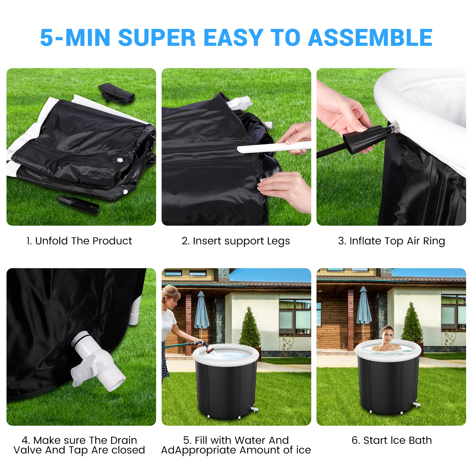 Vasca da bagno con immersione fredda, vasca da bagno con ghiaccio di grandi dimensioni da 105 galloni, per terapia del freddo, immersione portatile con acqua ghiacciata per il recupero sportivo