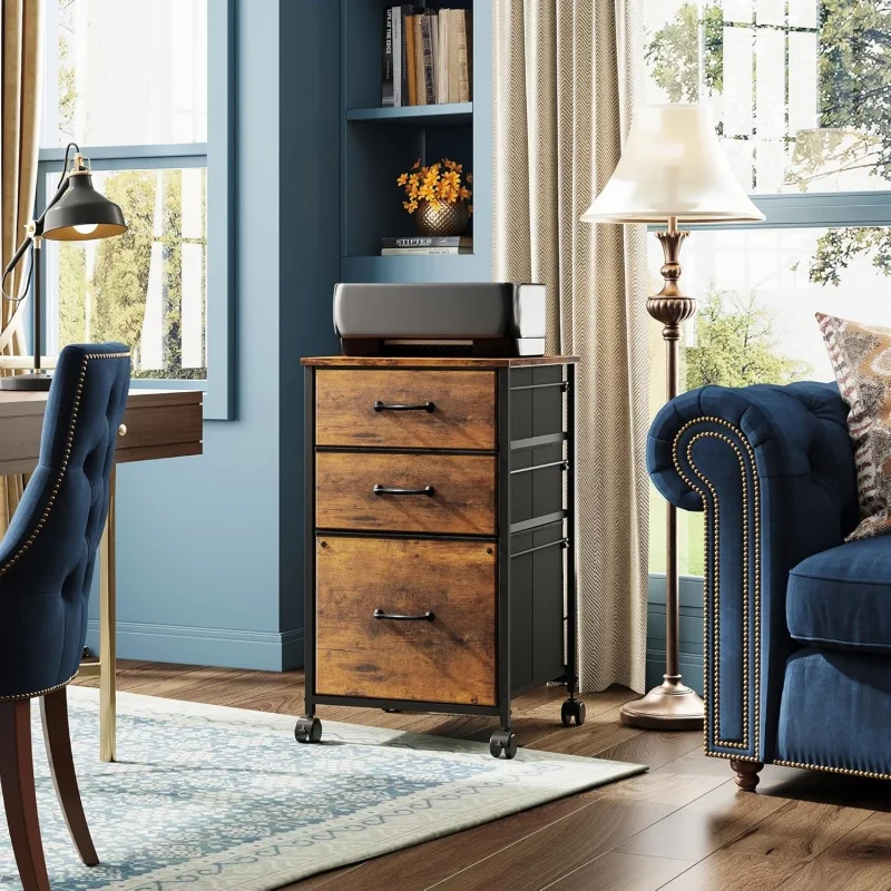 

GALAXHERO Шкаф для документов с 3 ящиками, подставка для мобильного принтера на колесиках для домашнего офиса, тканевая вертикальная система хранения документов, подходит для размеров A4 или Letter