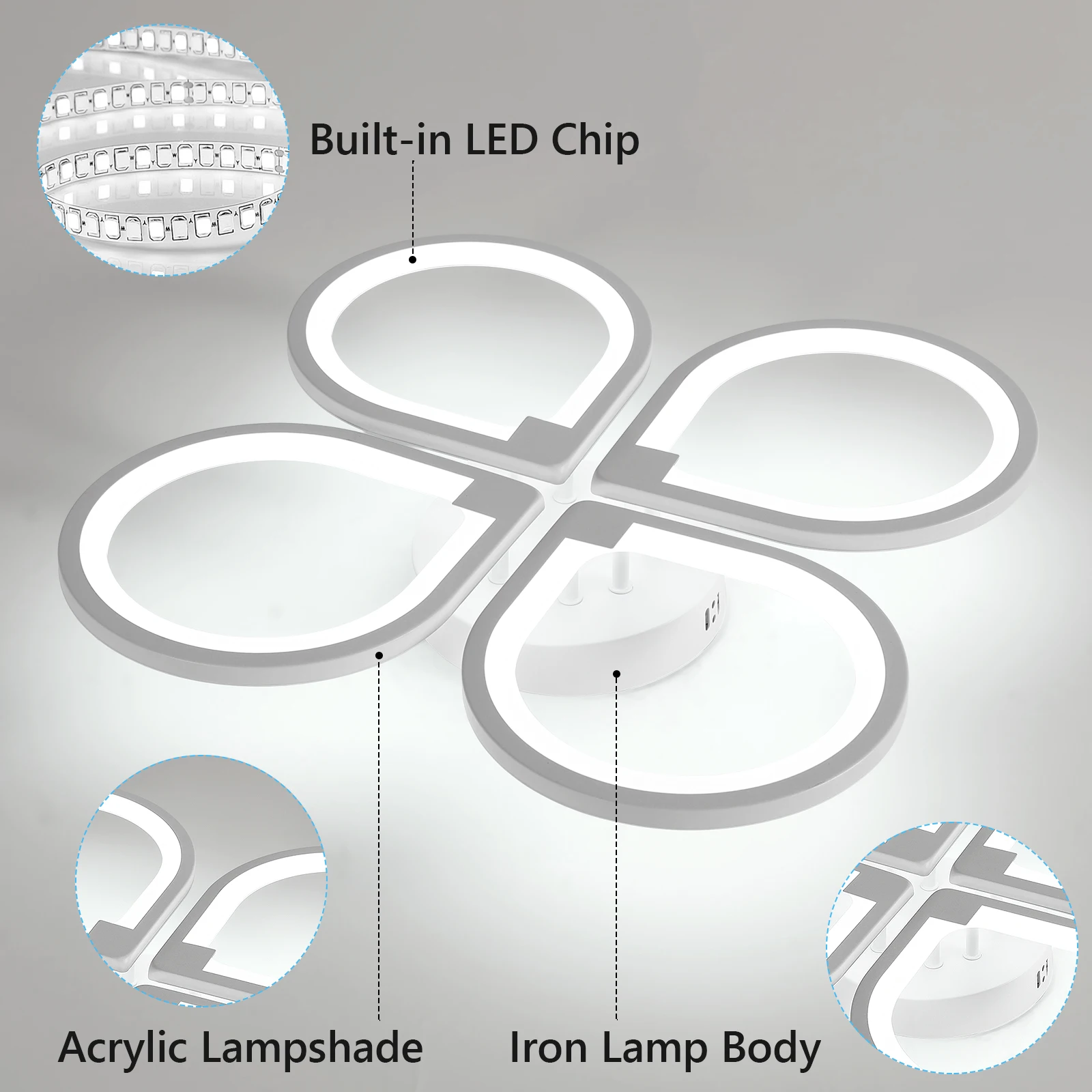 Moderne LED-Deckenleuchte, kreative Deckenleuchte mit Ringdesign, 6500 K Kaltweiß, halbbündige Deckenbeleuchtung Weiß – Detail 6