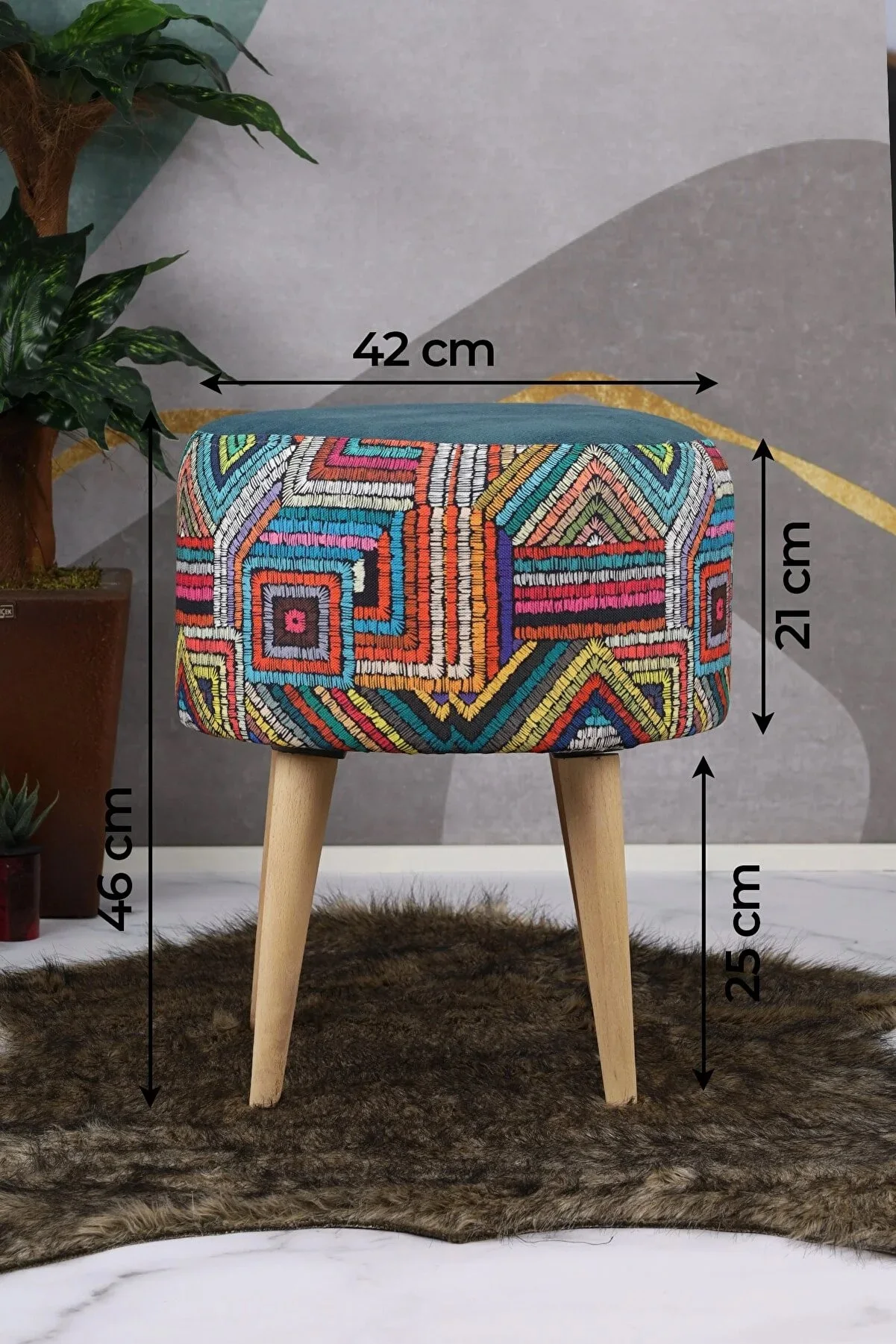 Luksusowa Sofa meble z drewna nogami Nordic stołek nowoczesny pufa Retro wzór etniczny makijaż krzesło Cylinder Seat Puff Home Decoration