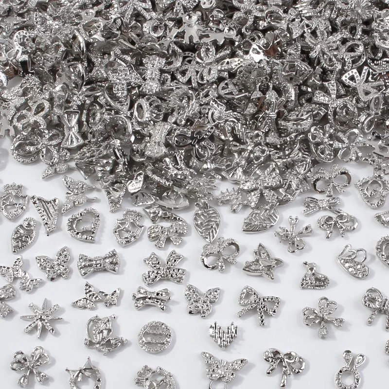 50/60Pcs/lot 3D Butterfly Alloy Nail Charms Bow-knot Design Jewelry Luxury Gold Silver Hollow Nail Art Decoration Accessory Bulk — zdjęcie 2