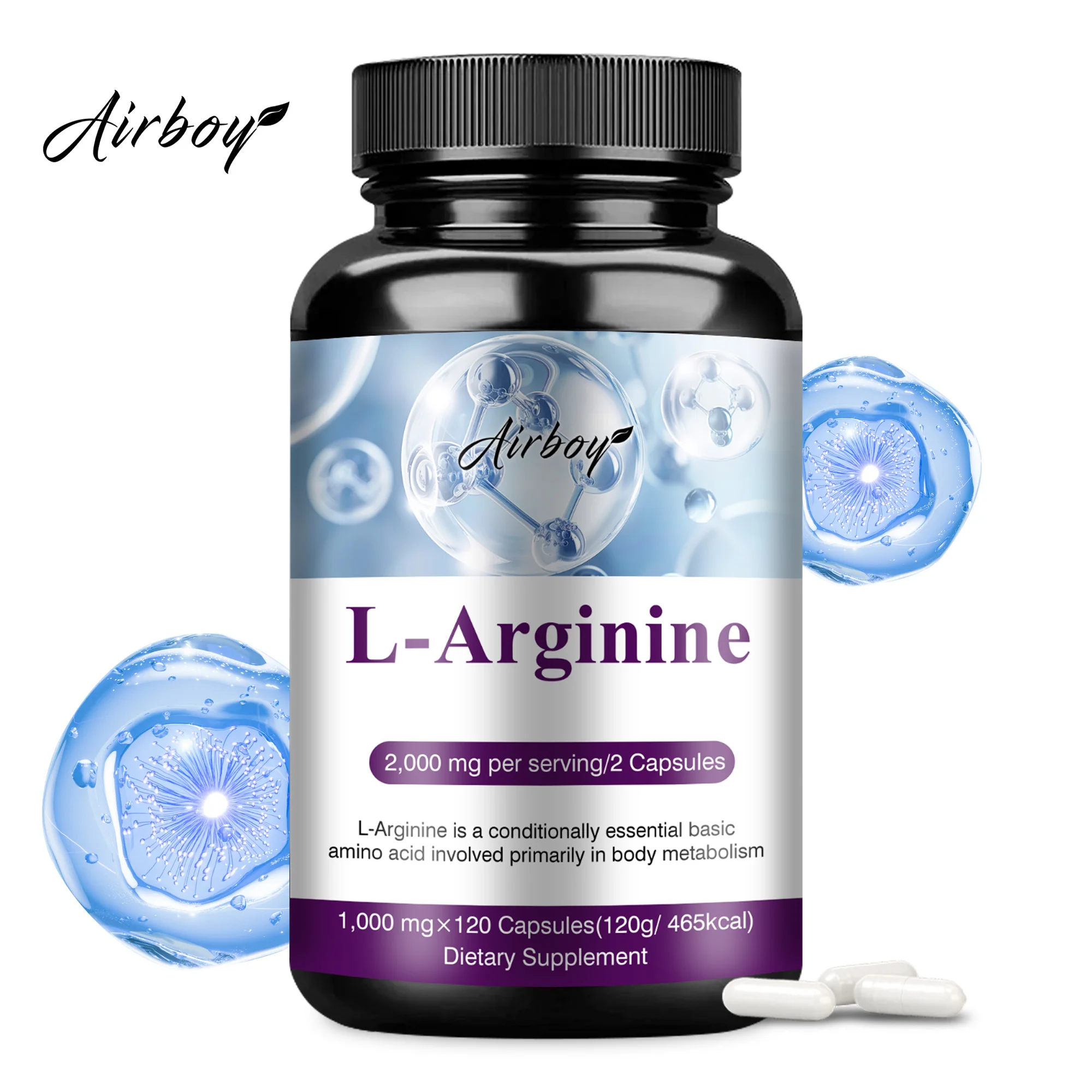 L-Arginine Supplement - Increases Muscle Mass and Improves Blood Flow, Energy and Endurance Support - 120 Capsules