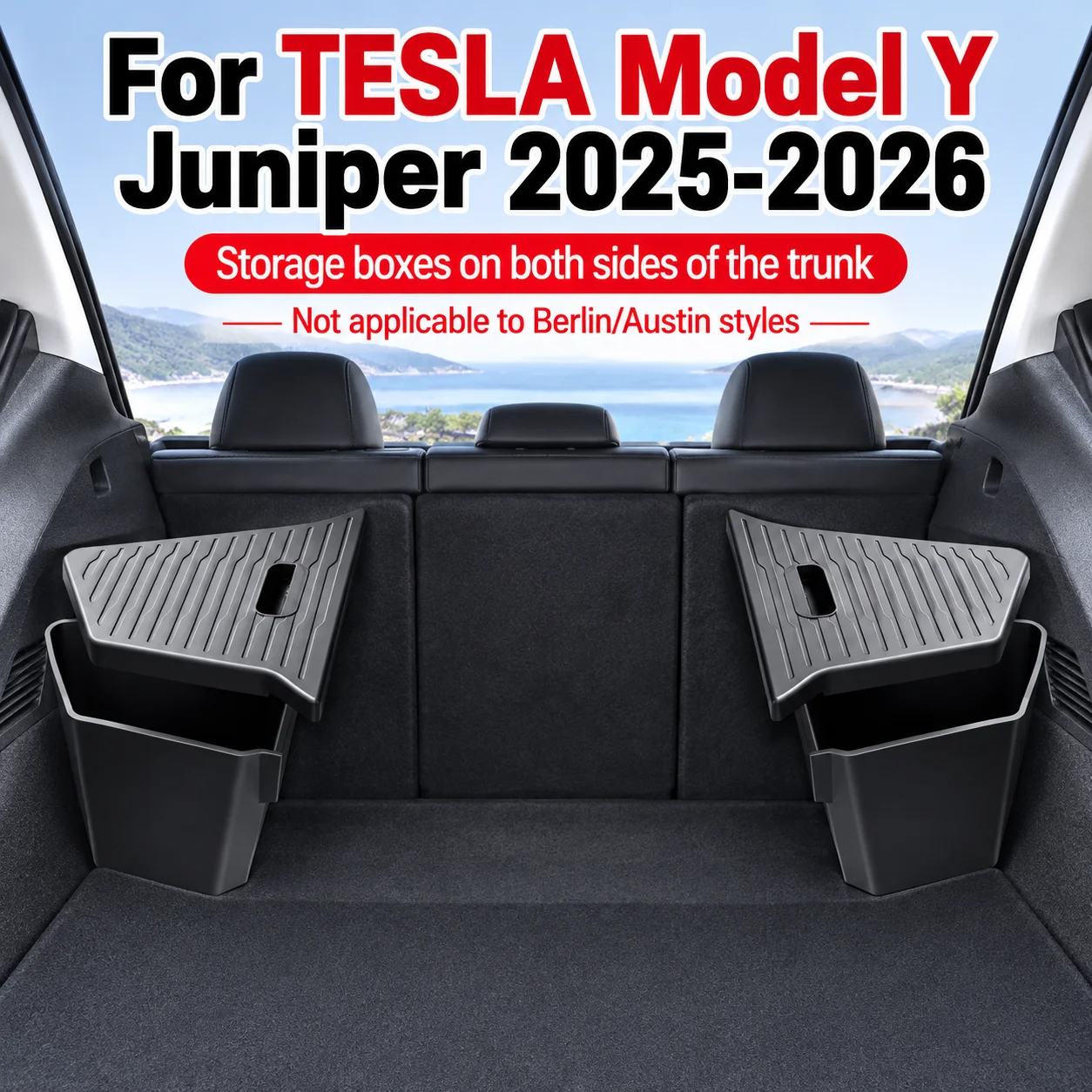 Präzise Passende TPE-Kofferraum-Seitenablagen für Tesla Model Y Juniper 2025-2026 Wasserdichter Kofferraum-Organizer Seitenbox Auto-Innenausstattung