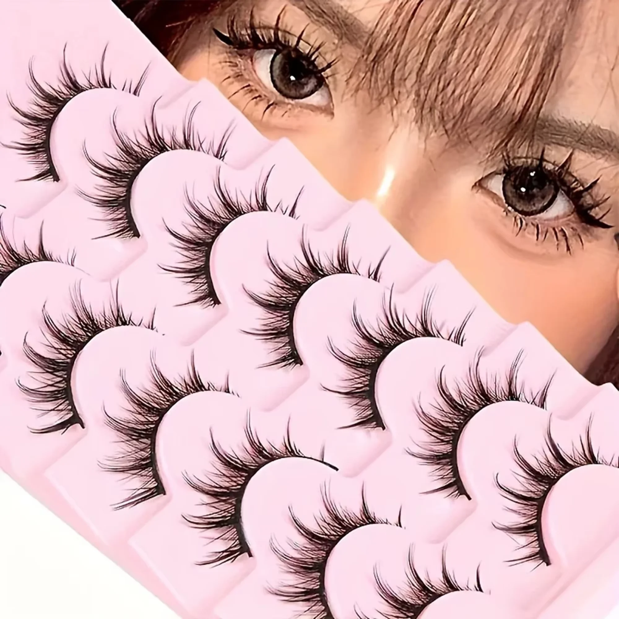 7 Paar falsche Wimpern im Anime-Stil, natürliche, schlanke, flauschige, scharfe 3D-dicke Wimpern, koreanisches japanisches asiatisches Cosplay