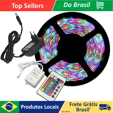 Kit Fita Led Colorida 5050 Rgb Luz Led Original Com Fonte E Controle Completo