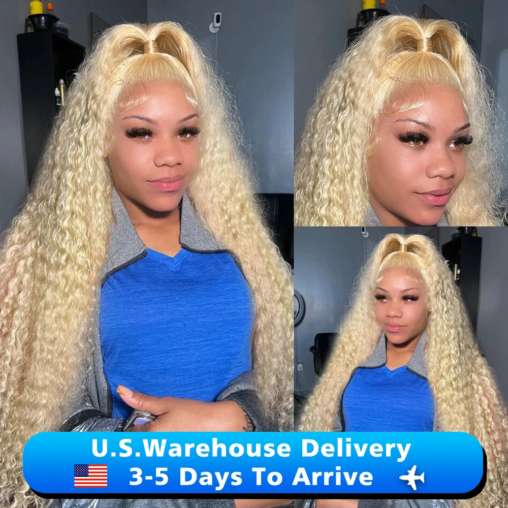 40 inch Curly 613 Honey Blonde Lace Front Human Hair Wigs Loose Deep Wave 13x6 HD Water Wave Color Transparent Lace Frontal Wig